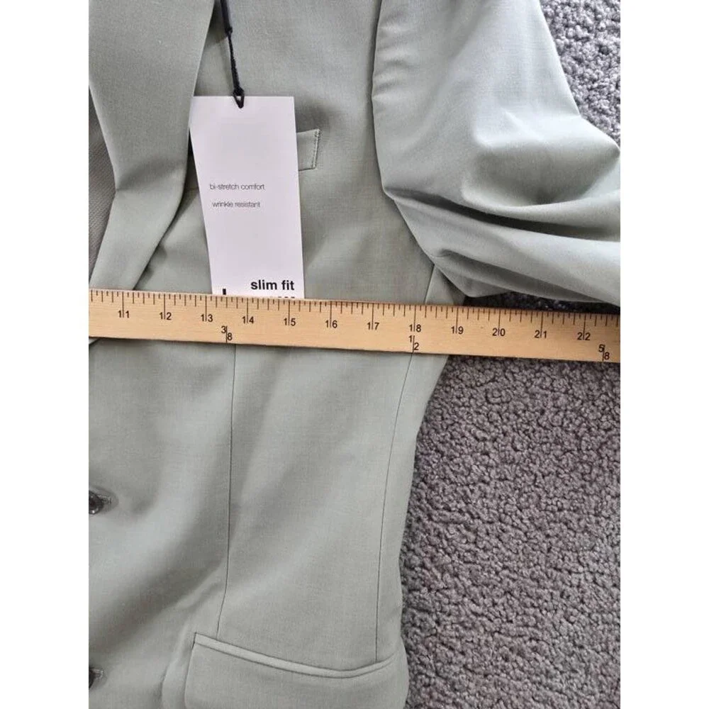 Bar III Slim-Fit Wool Blend Suit Jacket Men's 38L Sage Solid Pockets Long Sleeve